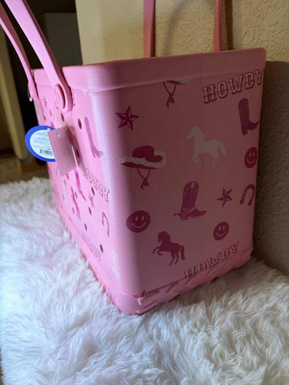 Bogg Bag XL Pink Howdy Cowgirl Tote Western Beach Bag NWT - Picture 4 of 6